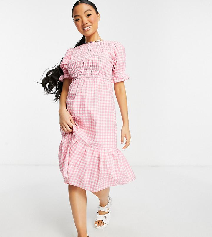 Influence Petite Midi Dress In Pink Gingham