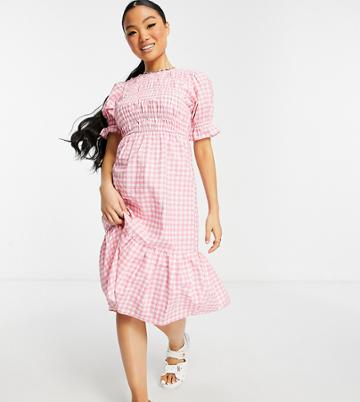 Influence Petite Midi Dress In Pink Gingham