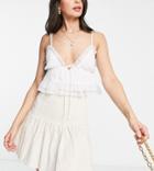 Asos Design Tall Mini Skirt With Shirred Waist In Natural Crinkle In Stone-neutral