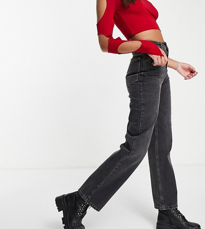 Asyou Dad Jeans In Washed Black With Tobacco Stitch