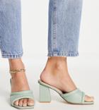 London Rebel Wide Fit Block Heel Mules In Sage-green