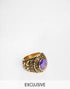 Reclaimed Vintage Purple Stone Varsity Ring - Gold