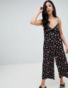 Asos Design Cami Jumpsuit In Floral With Lace Trims - Multi