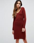 Vero Moda V Neck Long Sleeve Midi Dress - Red