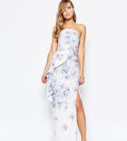 True Violet Bandeau Peplum Maxi Dress With Split In Print - Multi