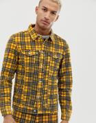 Pull & Bear Denim Jacket In Yellow Check Two-piece - Yellow