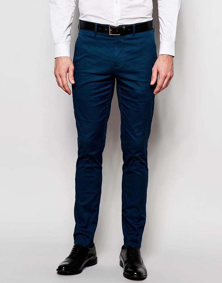 Devil's Advocate Skinny Fit Satin Suit Pant - Blue
