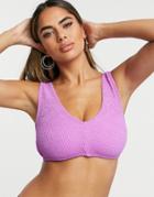 Asos Design Fuller Bust Mix And Match Crinkle V Front Crop Bikini Top In Purple Dd-f