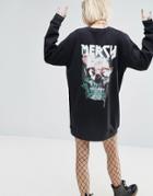 Asos Mercy Floral Skull Print Sweat Dress - Black