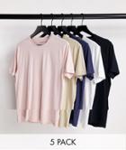 Abercrombie & Fitch 5 Pack T-shirts In White, Pink, Navy, Cream And Black With Logo-multi