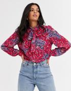 & Other Stories Paisley Print Pussy-bow Blouse In Pink-multi