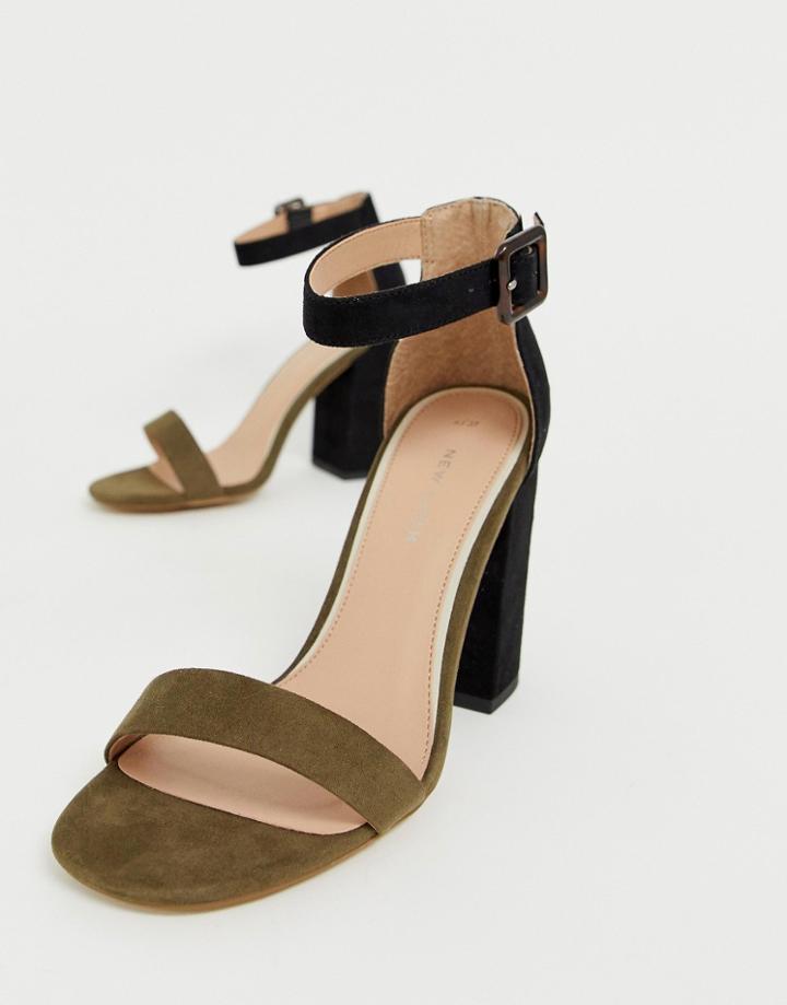 New Look Two Tone Block Heeled Sandal In Green - Green