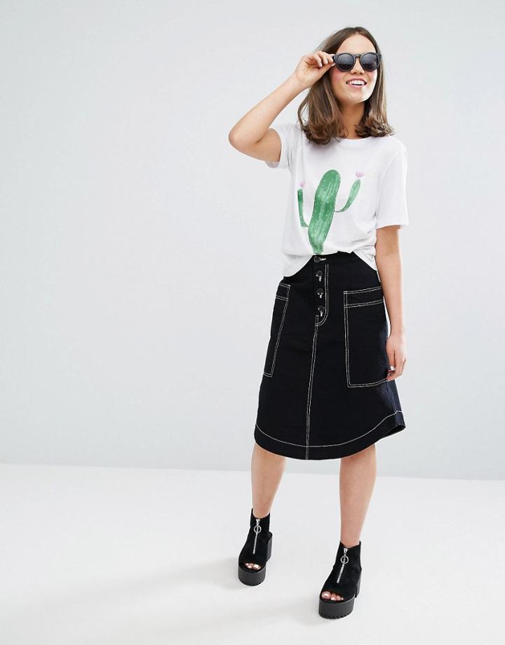 Monki Pocket Midi Skirt - White