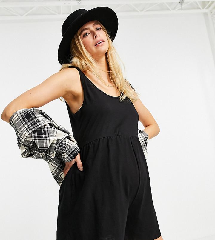 Asos Design Maternity Tie Shoulder Smock Romper In Black