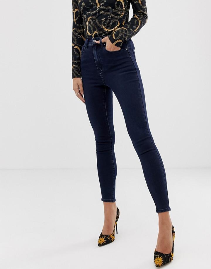 Asos Design 'sculpt Me' High Waisted Premium Jeans In Blackened Blue Wash - Blue
