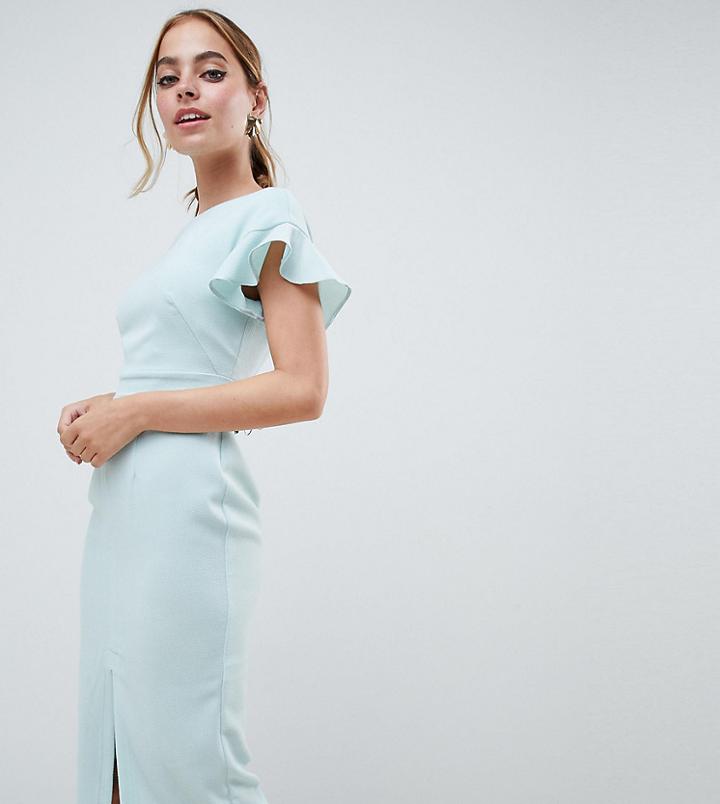 Asos Design Petite Midi Wiggle Dress With Fluted Sleeve - Green