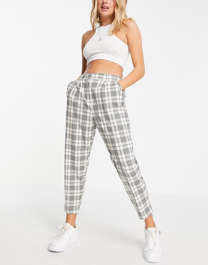 Asos Design Tailored Smart Tapered Pants In Ivory Check-white
