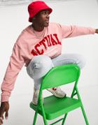 Asos Actual Oversized Sweatshirt With Slogan Embroidery And Logo Flocking In Pink