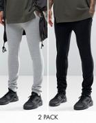 Asos Super Skinny Jersey Joggers 2 Pack Black/gray Marl - Multi