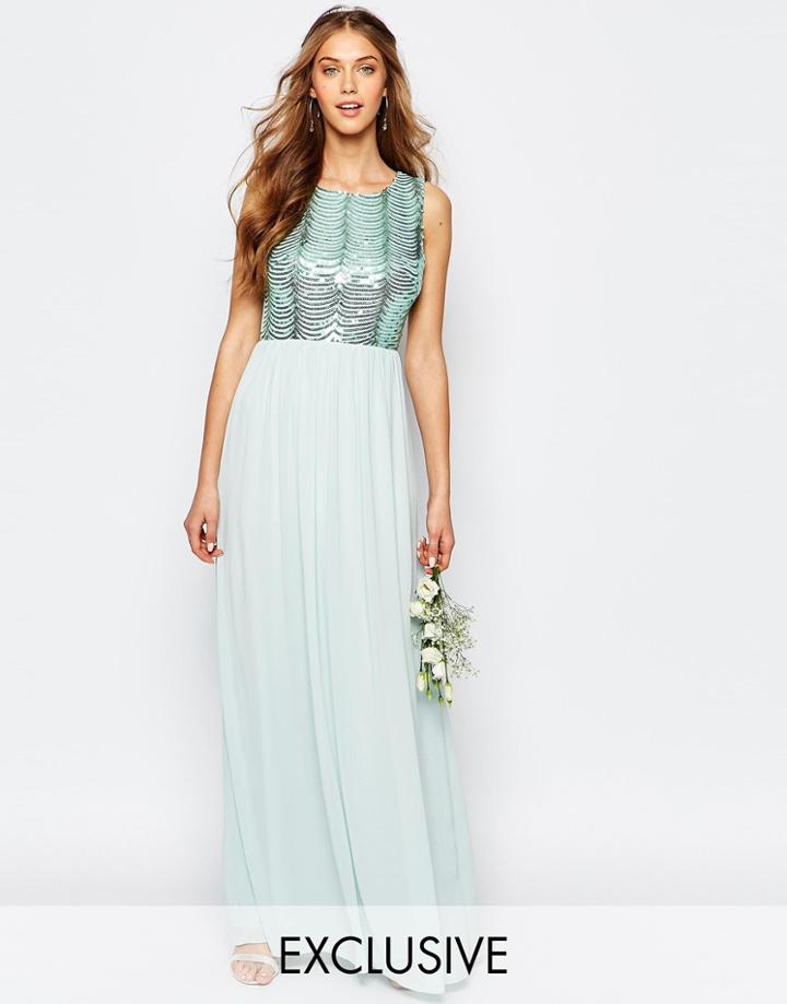 Tfnc Wedding Sequin Maxi Dress With Open Back - Morning Mist