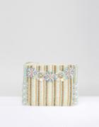 True Decadence 3d Flower Embelished Zip Top Clutch - Green