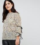 Fashion Union Plus High Neck Blouse In Floral With Tie Sleeves - Yellow