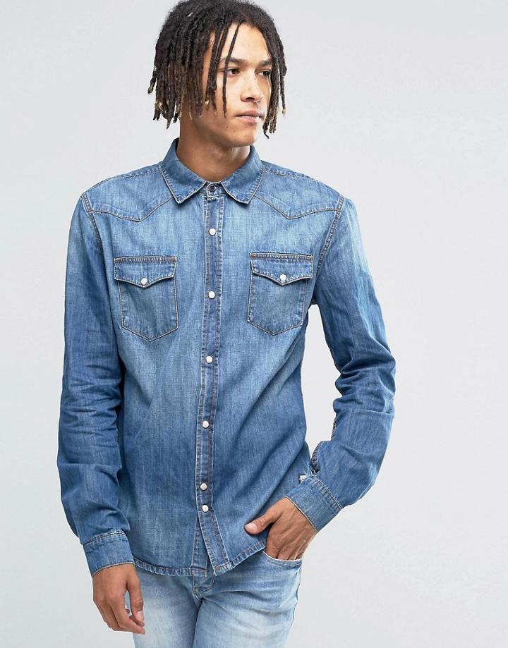 Bellfield Denim Shirt In Stonewash - Tan