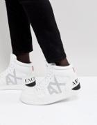 Armani Exchange Ax Logo Perforated Hi Top Sneakers In White - White
