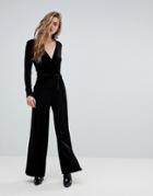 Miss Selfridge V Neck Plunge Velvet Jumpsuit - Black