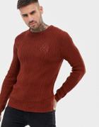 River Island Ribbed Crew Neck Sweater In Rust - Red