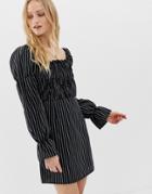 Glamorous Dress With Puff Sleeves In Pinstripe
