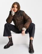 Pull & Bear Padded Coat In Contrast Brown