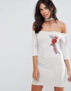 Ax Paris Gray Suede Embroidered Bodycon Dress - Gray