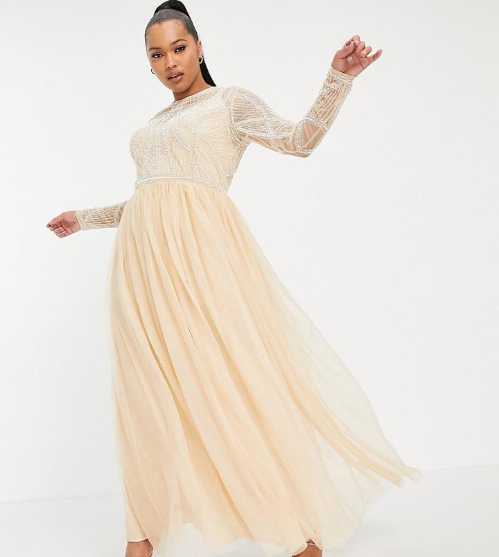 Asos Design Curve Embellished Bodice Maxi Dress With Tulle Skirt-pink