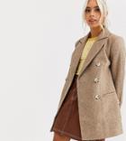 Glamorous Petite Double Breasted Coat-brown
