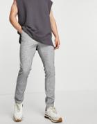 Asos Design Skinny Smart Pants With Drawcord Waist In Jersey Rib Gray - Part Of A Set-grey