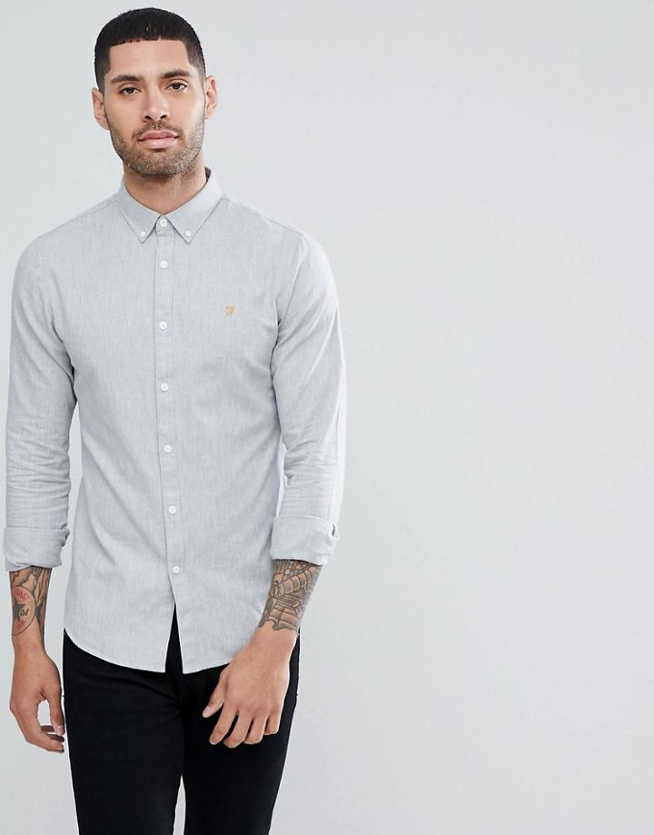 Farah Mews Slim Fit Jacquard Weave Shirt In Gray - Gray