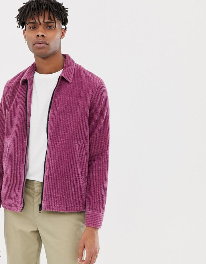 Asos Design Harrington Jacket In Cord In Purple - Purple