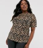 Simply Be Mesh T-shirt In Brown Leopard-multi