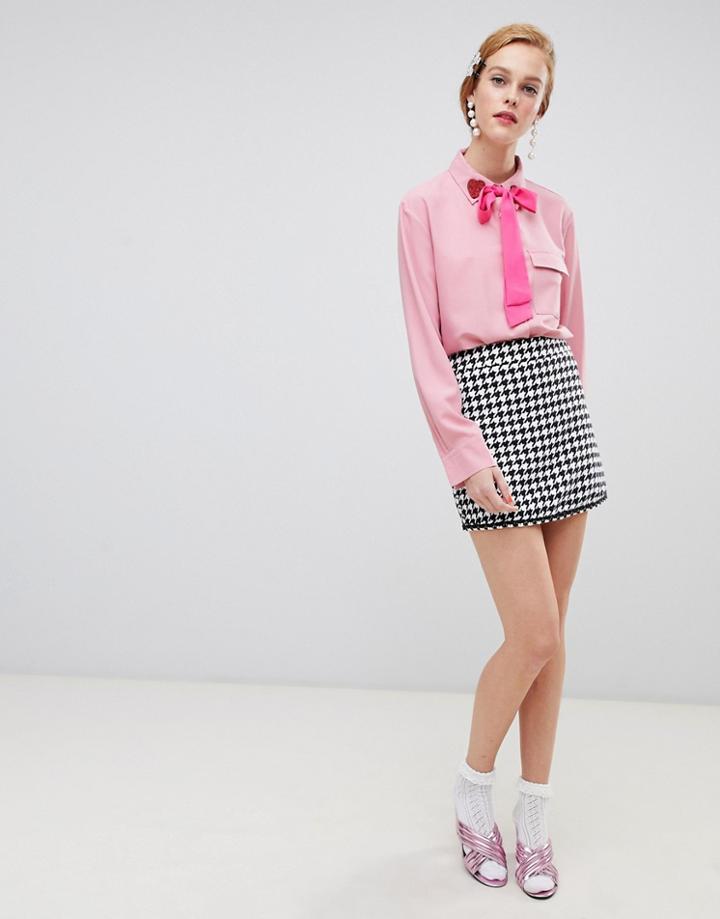 Sister Jane Mini Skirt In Houndstooth Two-piece - Black