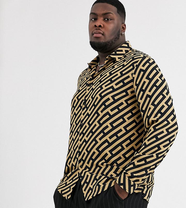 Asos Design Plus Regular Fit Shirt In Monogram Print