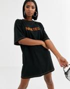 Public Desire Oversized T-shirt Dress With Nineties Embroidery-black