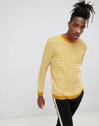 Asos Design Knitted Sweater With Textured Pattern In Mustard - Yellow
