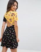 Asos Open Back Skater Dress In Mix And Match Print - Multi
