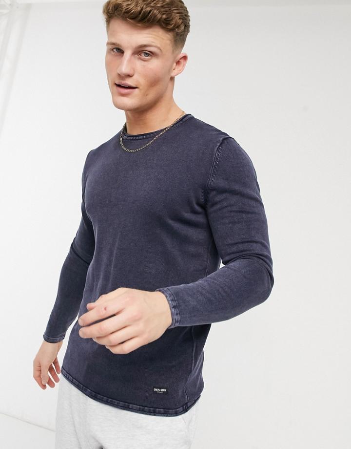 Only & Sons Crew Neck Sweater In Blue-blues