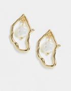 Svnx Gold Drop Earrings With Pearl Detail