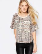 Only Boho Print 3/4 Sleeve Top - Bone White