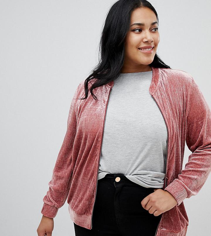Junarose Velvet Bomber Jacket - Pink