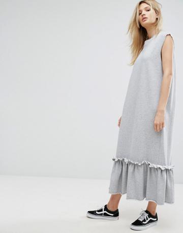 Outstanding Ordinary Sleeveless Midi Dress With Frill Hem - Gray
