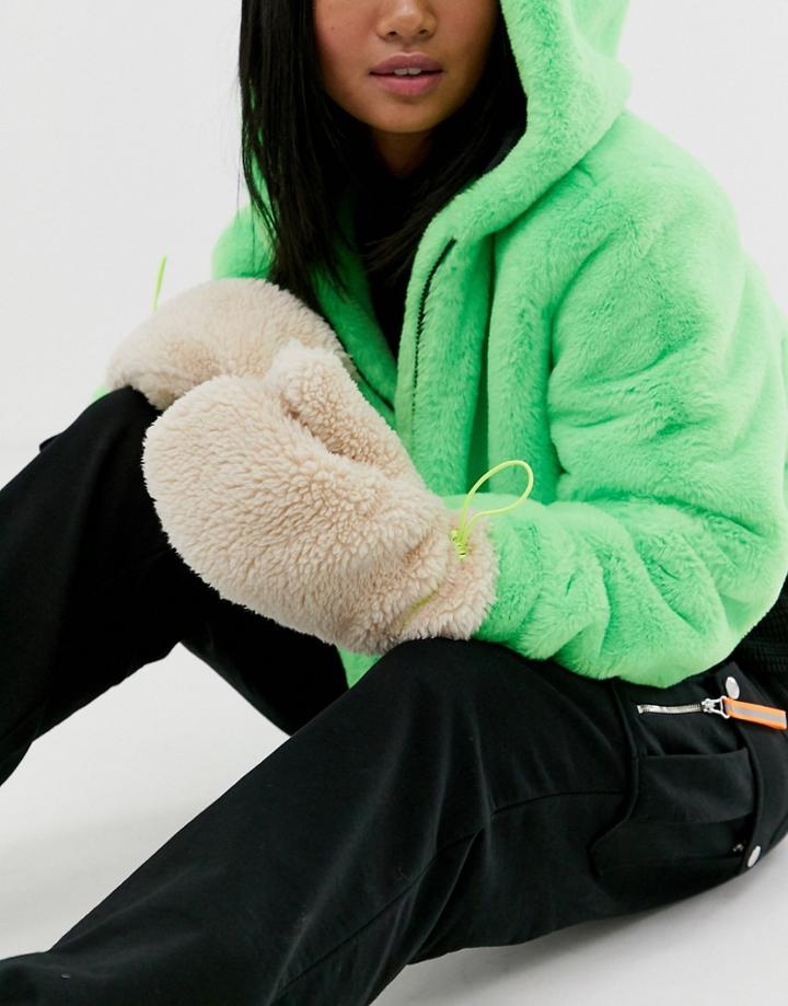 Asos Design Borg Mittens In Cream